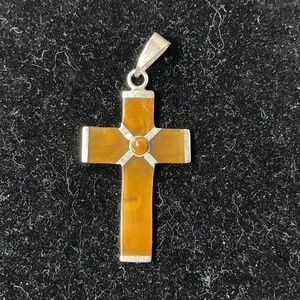 Sterling Silver, Tiger Eye Cross Pendant
